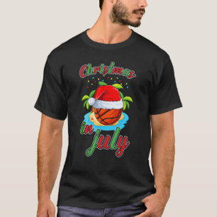 Christmas In July Basketball Santa Hat Summer Part T-Shirt