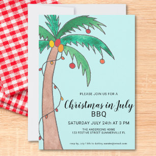 Christmas In July BBQ Palm Tree Invitation