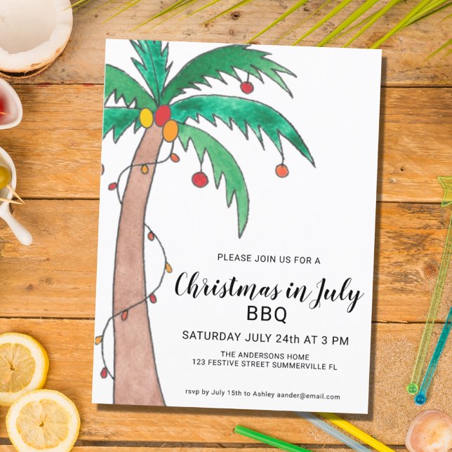Christmas In July BBQ Palm Tree Invitation Postcar Postcard (Creator Uploaded)
