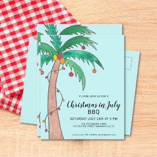 Christmas In July BBQ Palm Tree Invitation Postcard
