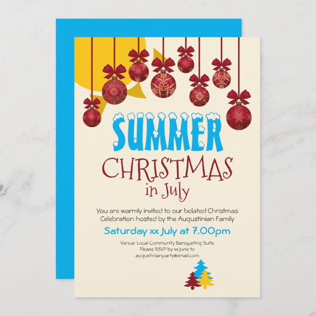 CHRISTMAS IN JULY BBQ Party Invitation (Front/Back)