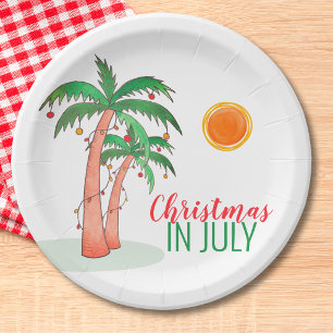 Christmas in July BBQ Party Palm Trees Paper Plate