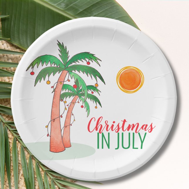 Christmas in July BBQ Party Palm Trees Paper Plate (Creator Uploaded)
