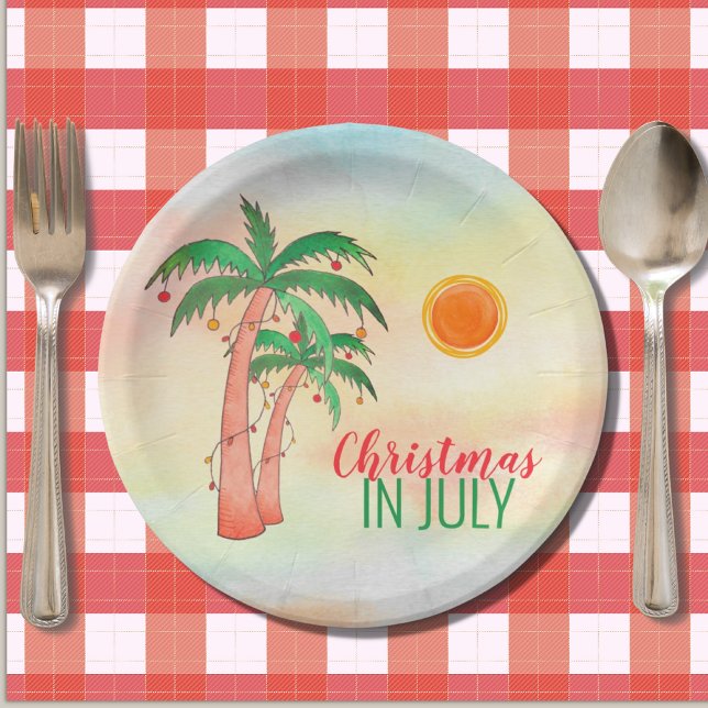 Christmas in July BBQ Party Palm Trees Paper Plate (Creator Uploaded)