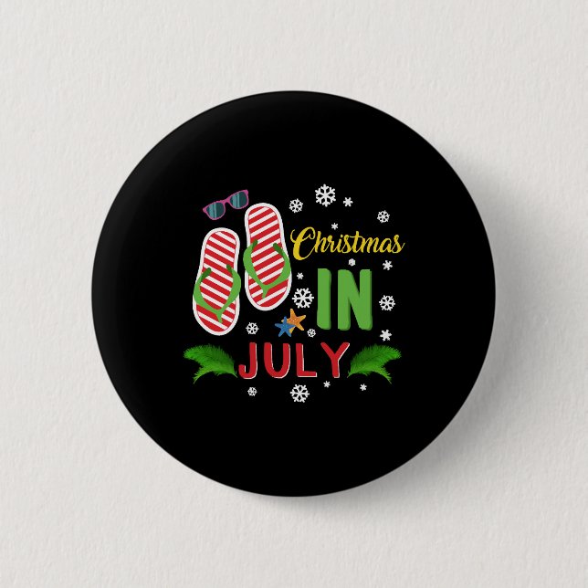 Christmas In July Beach Flip Flops Sunglasses Sun 6 Cm Round Badge (Front)