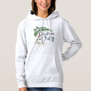 Christmas in July Beach Snowman & Palm Tree Hoodie