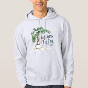 Christmas in July Beach Snowman & Palm Tree Hoodie
