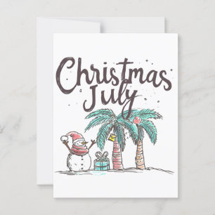 Christmas in July Beach Snowman Palm Tree Summer  Postcard