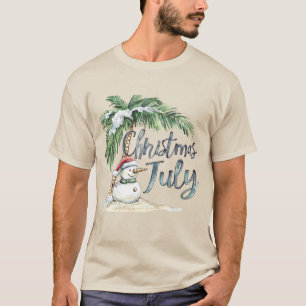 Christmas in July Beach Snowman & Palm Tree T-Shirt
