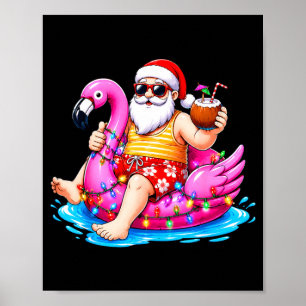 Christmas in july beach summer santa boys mens poster