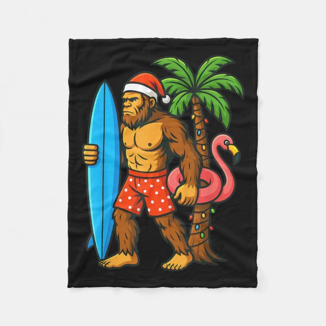 Christmas In July Bigfoot Hawaiian Xmas Palm Tree  Fleece Blanket (Front)