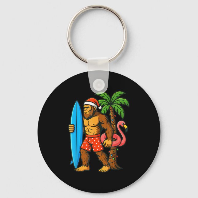 Christmas In July Bigfoot Hawaiian Xmas Palm Tree  Key Ring (Front)