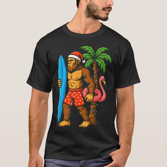 Christmas In July Bigfoot Hawaiian Xmas Palm Tree  T-Shirt (Front)