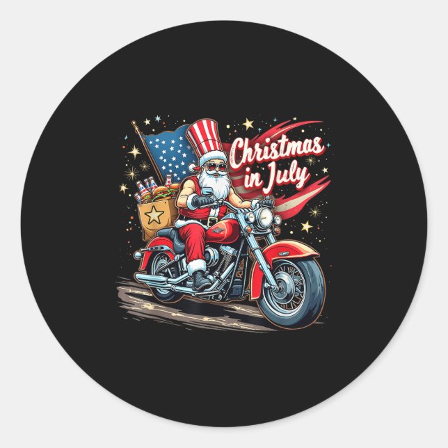 Christmas In July Biker Santa American Funny Summe Classic Round Sticker (Front)