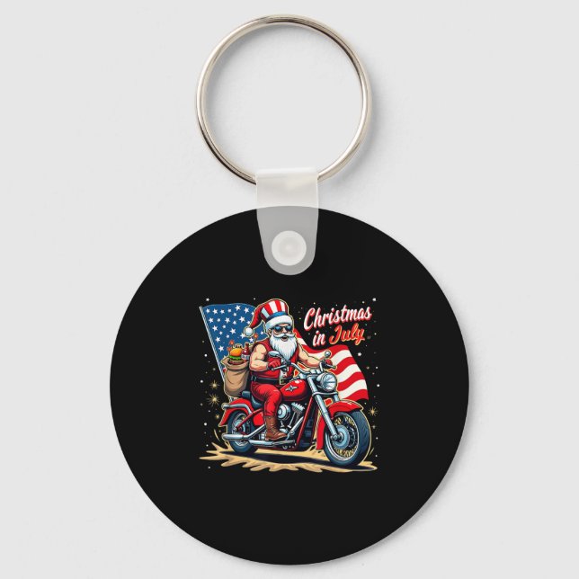 Christmas In July Biker Santa American Funny Summe Key Ring (Front)