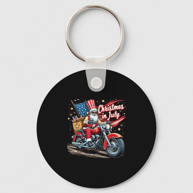 Christmas In July Biker Santa American Funny Summe Key Ring (Front)