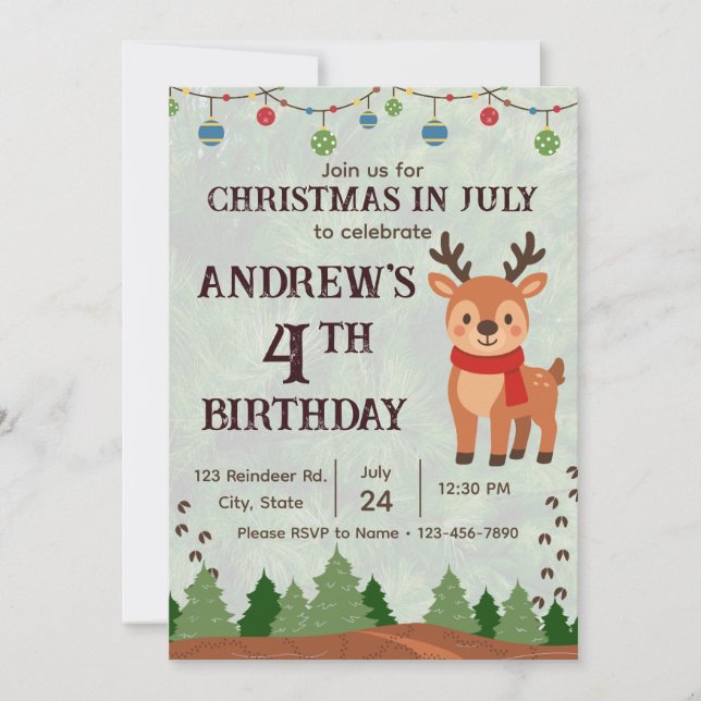 Christmas in July Birthday Party Invitation (Front)