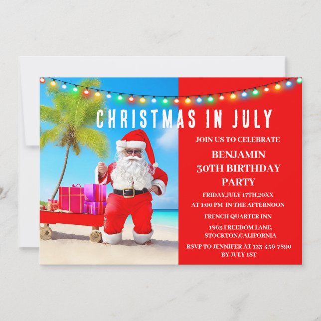 Christmas In July Birthday  Party  Invitation (Front)