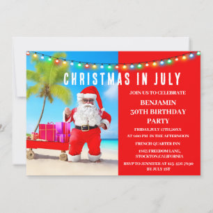 Christmas In July Birthday  Party  Invitation