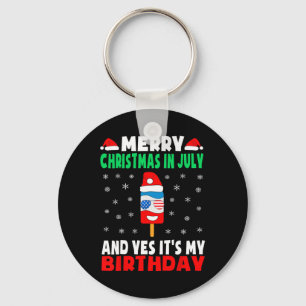 Christmas In July Birthday Shirt Ice Pop In Santa Key Ring