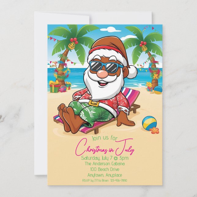 Christmas in July Brown Santa Party Invitation (Front)