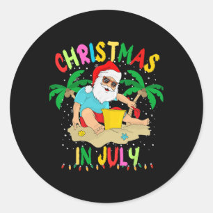 Christmas In July Byby Santa Funny  Classic Round Sticker