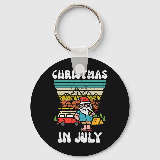 Christmas In July Camper Van Santa Retro Xmas Men  Key Ring (Front)