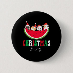 Christmas In July Cats Lover Santa Hat Summer Vaca 6 Cm Round Badge