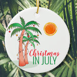 Christmas in July Ceramic Ornament<br><div class="desc">Are you celebrating Christmas in July this year?
Add this island style Christmas Ornament to your party decor.
It is decorated with a watercolor palm trees decorated like Christmas trees. 
Original Watercolor © Michele Davies.</div>