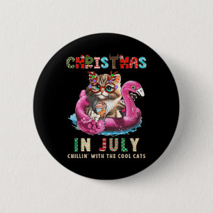Christmas In July Chillin Cats Flamingo Float Meow 6 Cm Round Badge