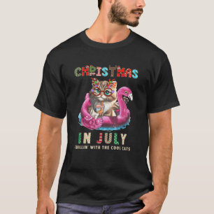 Christmas In July Chillin Cats Flamingo Float Meow T-Shirt