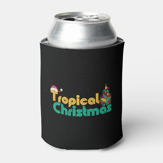 Christmas in July - Christmas Tropical Tree Can Cooler (Can Front)