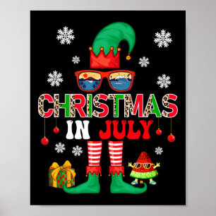 Christmas In July Costume Elf Sungles Beach Lover  Poster