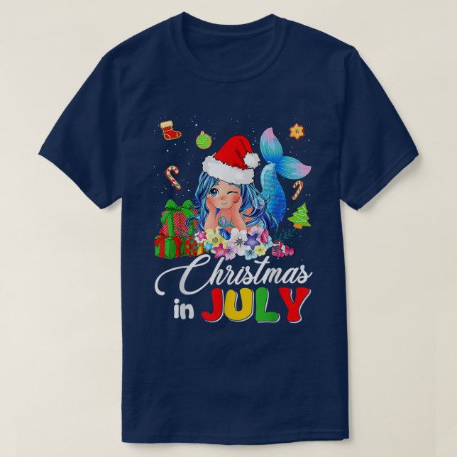 Christmas In July Cute Mermaid Santa Hat Summer Be T-Shirt (Design Front)