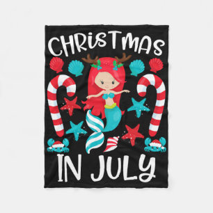 Christmas In July Cute Mermaid Summer  Fleece Blanket