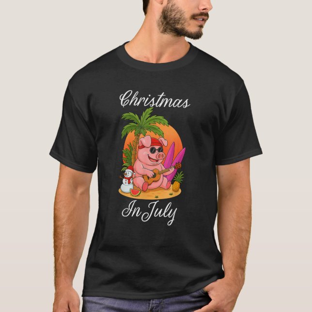 Christmas In July Cute Pig Funny Summer Vacation B T-Shirt (Front)