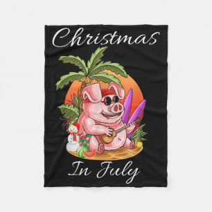 Christmas In July Cute Pig Funny Summer Vaccation Fleece Blanket
