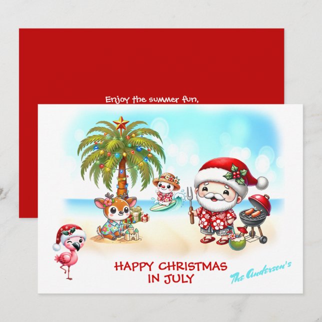 Christmas In July Cute Santa Summer Christmas Card (Front/Back)