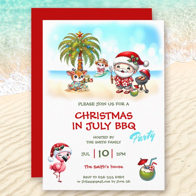 Christmas In July Cute Santa Summer Christmas Invitation (Christmas In July Cute Santa Summer Christmas Invitation)