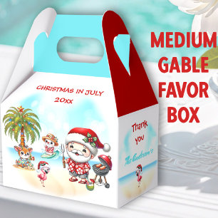 Christmas In July Cute Santa Summer Medium Gable Favour Box