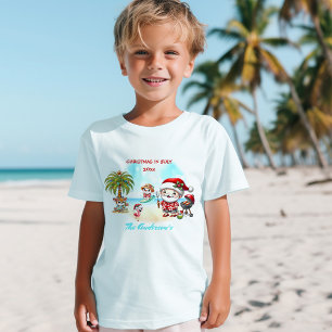 Christmas In July Cute Santa Summer Name Kids T-Shirt