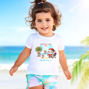 Christmas In July Cute Santa Tropical Summer Name Toddler T-Shirt