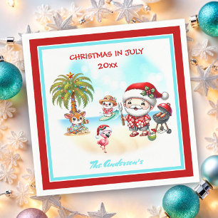 Christmas In July Cute Santa Tropical Summer  Napkin