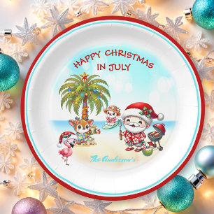 Christmas In July Cute Santa Tropical Summer Paper Plate