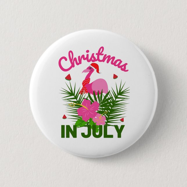 Christmas in july cute summer flamingo 6 cm round badge (Front)