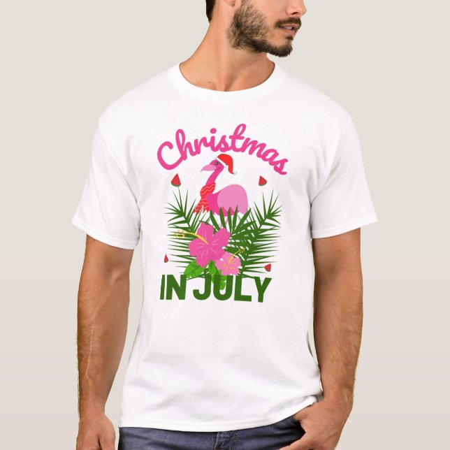 Christmas In July Cute Summer Flamingo T-Shirt (Front)
