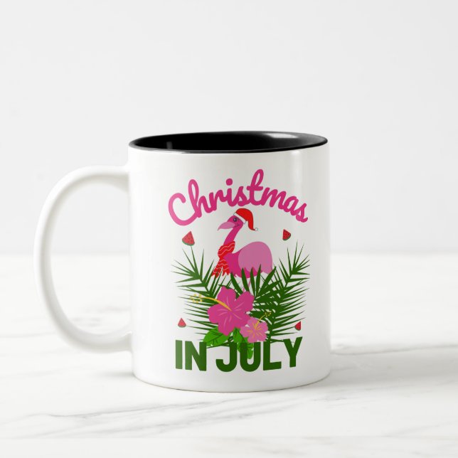 Christmas in july cute summer flamingo Two-Tone coffee mug (Left)