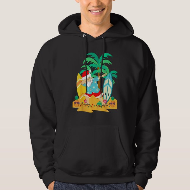 Christmas in July Dabbing Santa  Tropical Christma Hoodie (Front)