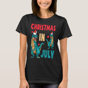 Christmas In July Dinosaur Xmas Santa Hat Kids Rex T-Shirt