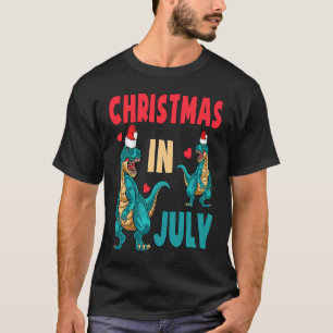 Christmas In July Dinosaur Xmas Santa Hat Kids Rex T-Shirt